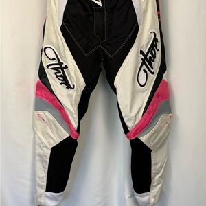 Thor Womens MX Riding Pants Size 7/8 Black White Pink
